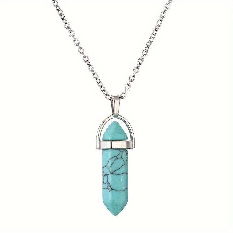 Gemstone Crystal Quartz Amethyst Necklace Natural Stone Hexagonal Point Pendant