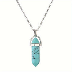Gemstone Crystal Quartz Amethyst Necklace Natural Stone Hexagonal Point Pendant