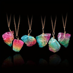 Natural Crystal Necklace Healing Chakra Raw Stone Pendant 18K Plated