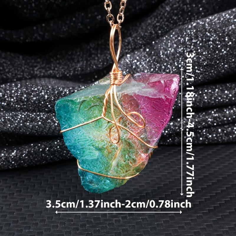 Natural Crystal Necklace Healing Chakra Raw Stone Pendant 18K Plated