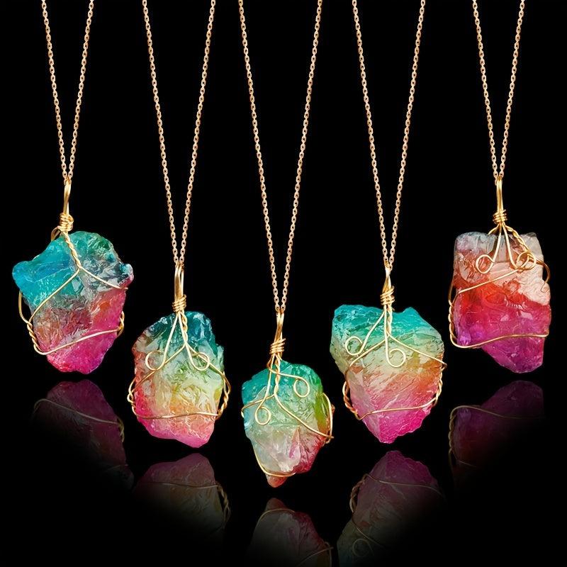 Natural Crystal Necklace Healing Chakra Raw Stone Pendant 18K Plated
