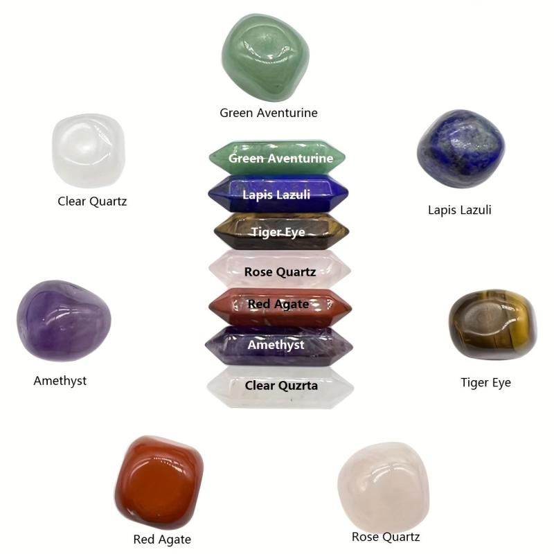 7pcs Chakra Healing Stones Set Hexagon Rose Quartz Gems