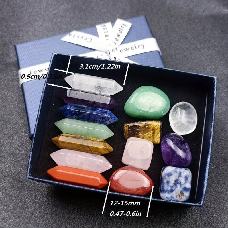 7pcs Chakra Healing Stones Set Hexagon Rose Quartz Gems