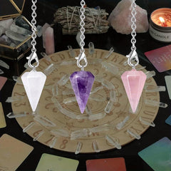 3pcs Crystal Pendulums Set Amethyst Rose Quartz Clear Quartz Healing Crystal