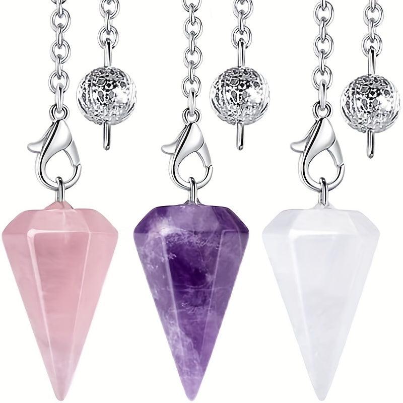 3pcs Crystal Pendulums Set Amethyst Rose Quartz Clear Quartz Healing Crystal