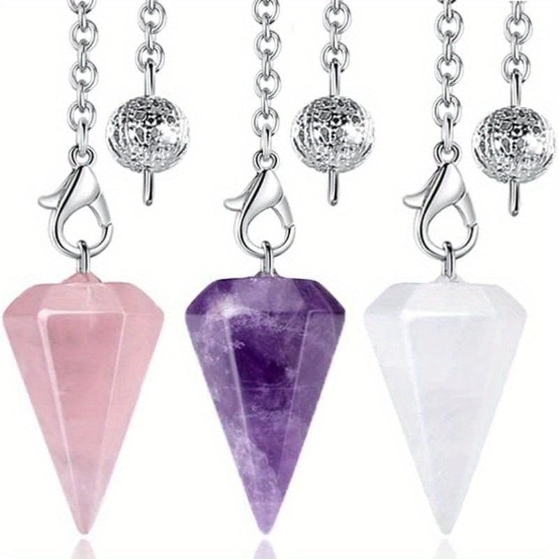 3pcs Crystal Pendulums Set Amethyst Rose Quartz Clear Quartz Healing Crystal