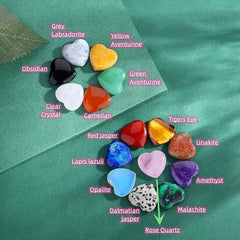 15pcs Heart Crystals Healing Pocket Stones Rose Quartz Amethyst Set