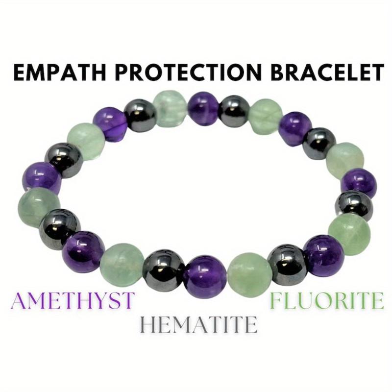 Emotionally Balanced Crystal Bracelet Amethyst Rhodochrosite Olive Fluor.