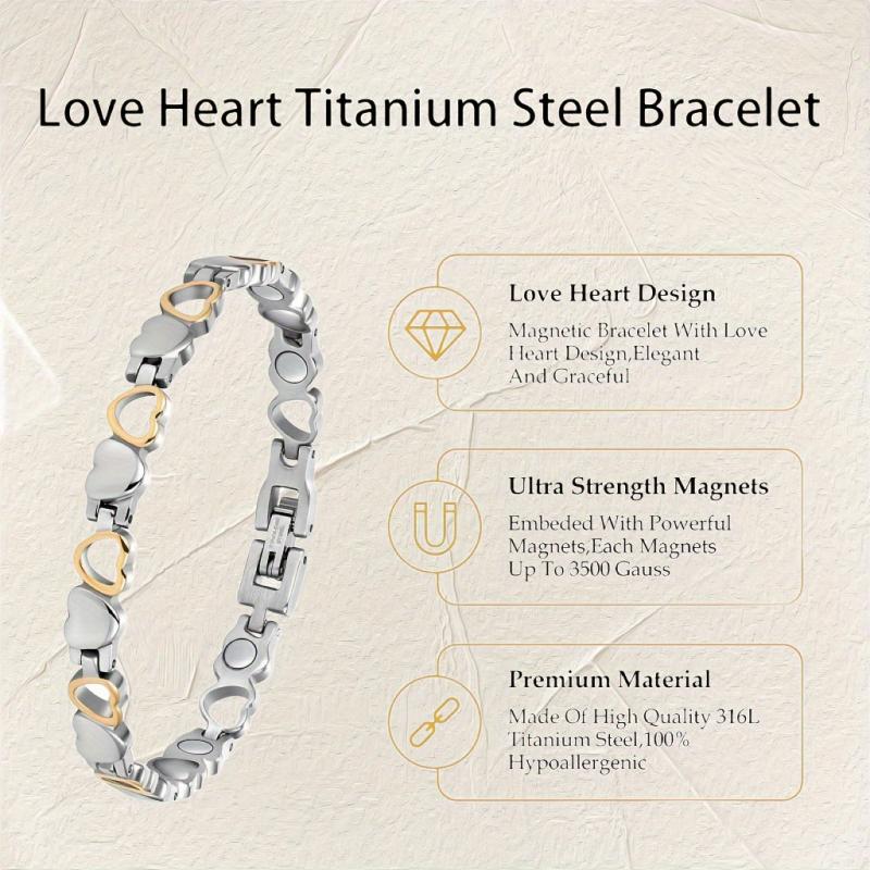 Titanium Steel Love Heart Magnetic Bracelet for Women with Strong Magnets