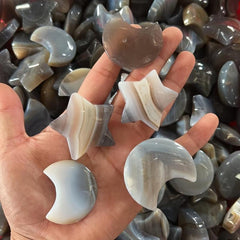 Natural Agate Geode Moon Quartz Moon Carving Crystal