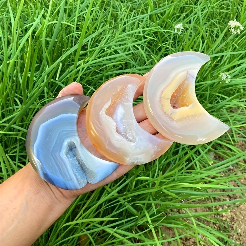 Natural Agate Geode Moon Quartz Moon Carving Crystal