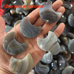 Natural Agate Geode Moon Quartz Moon Carving Crystal