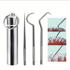 6 Pcs Stainless Steel Toothpick Set with Storage Tube