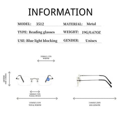 Metal Frame Rimless Reading Glasses Presbyopia Male Female Unisex Eyeglasses