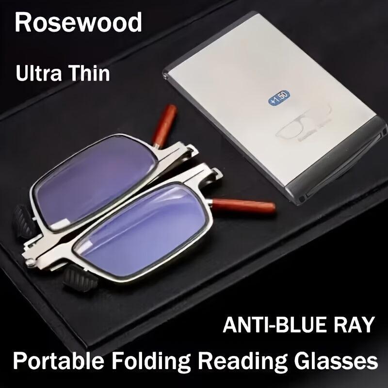 Rosewood Folding Reading Glasses Men Women Portable Ultra thin Anti Ray Eyewear