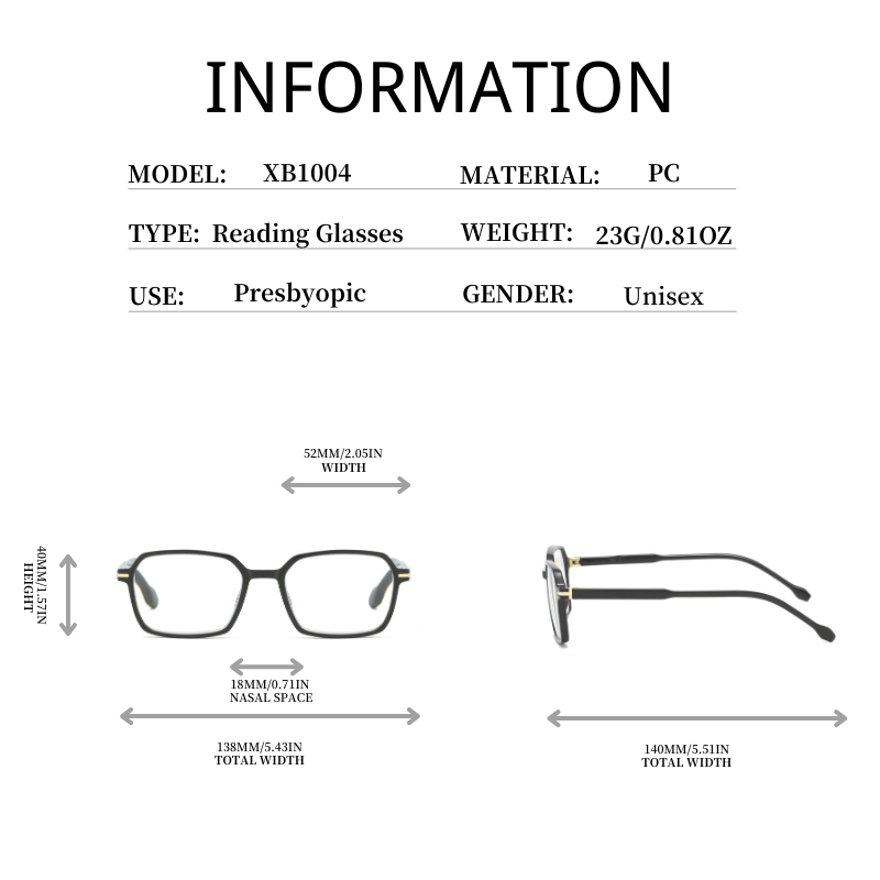 Colorful PC Squared Frame Presbyopia Reading Glasses for Men Women