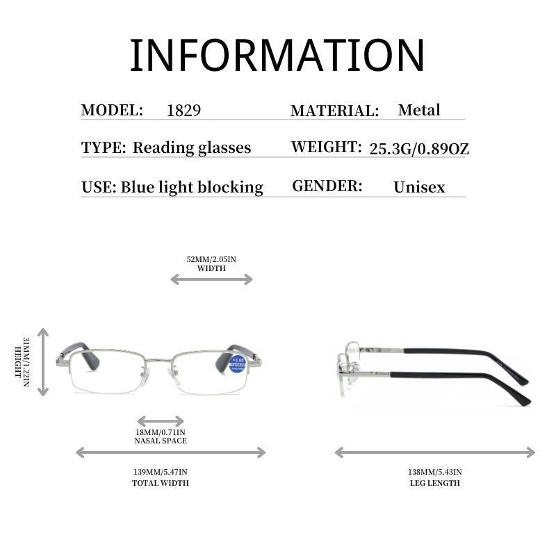 Metal Frame Light Blocking Reading Glasses 1.0-4.0 for Office Gaming