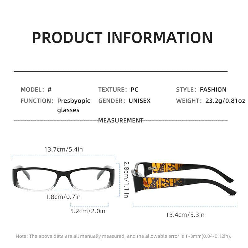 Squared Full Rim Frame Presbyopia Corrective Eyeglasses 1.0-4.0 Reading Glasses