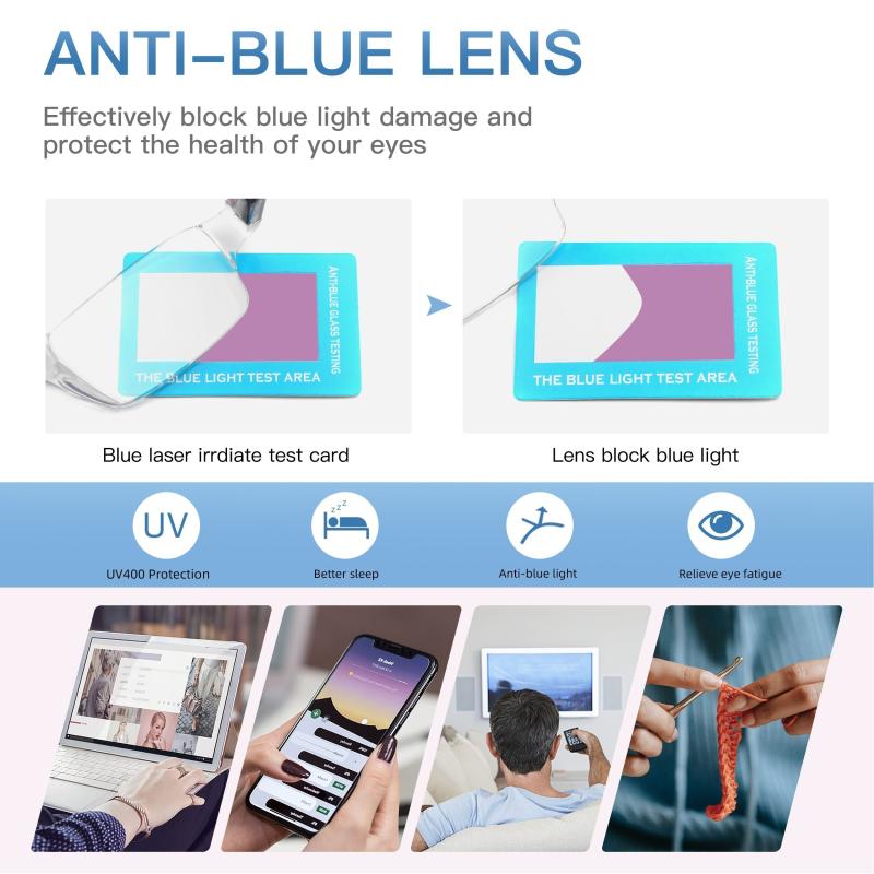 Purple Reading Glasses Light Blocking Glasses Men Women Rectangle Eyewear