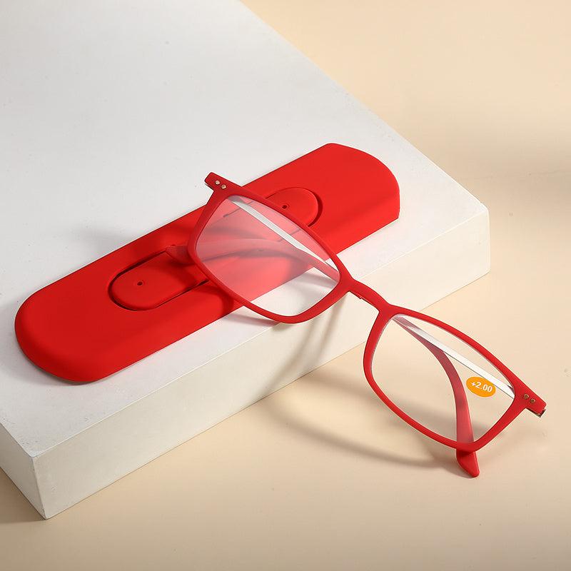 Metal Frame Portable Reading Glasses with Case Sticker