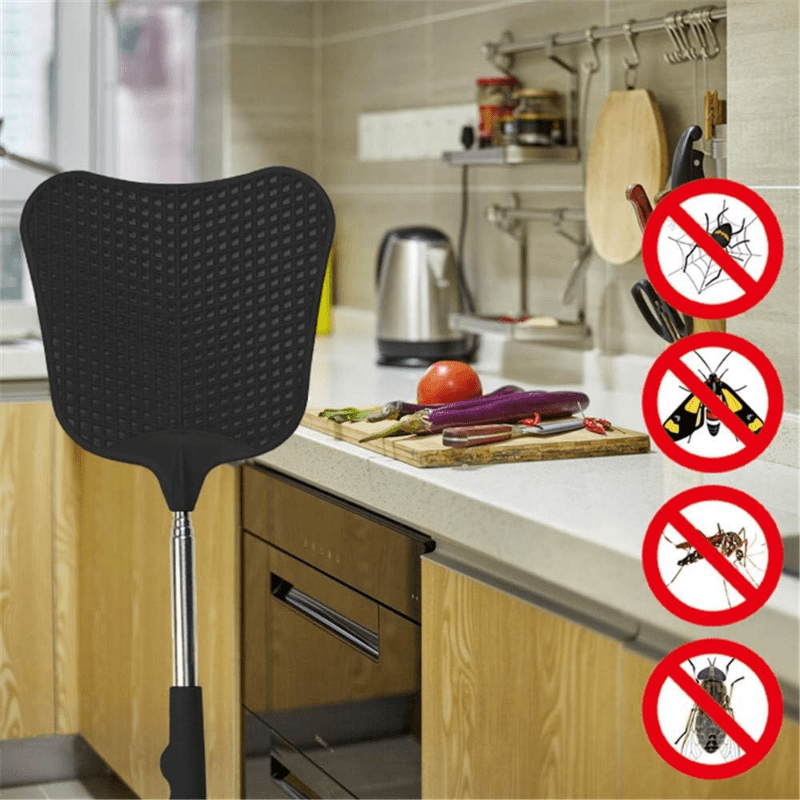 5 Pack Retractable Fly Swatters Extended Handles Durable Heavy Duty Set 5 Colors