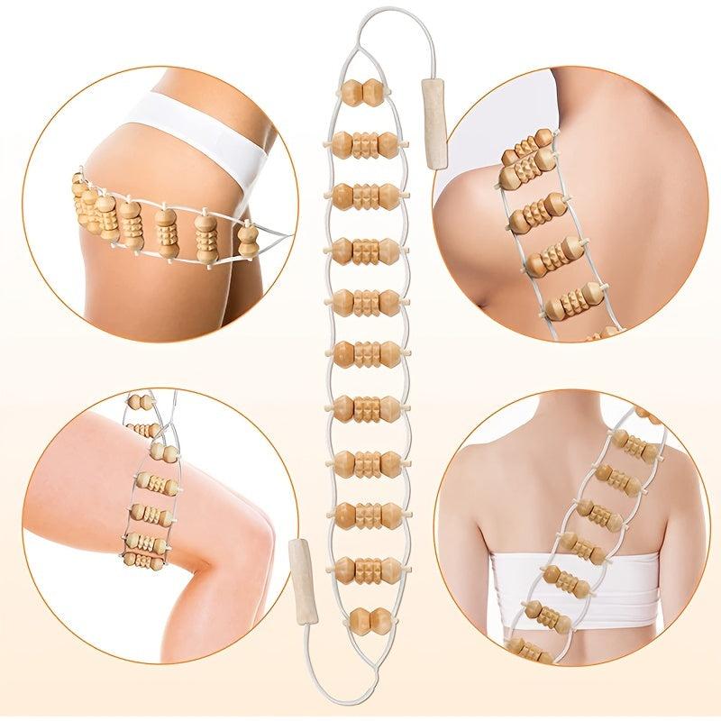 Wood Back Roller Strip Trigger Point Self Massager Full Body Muscle Massage