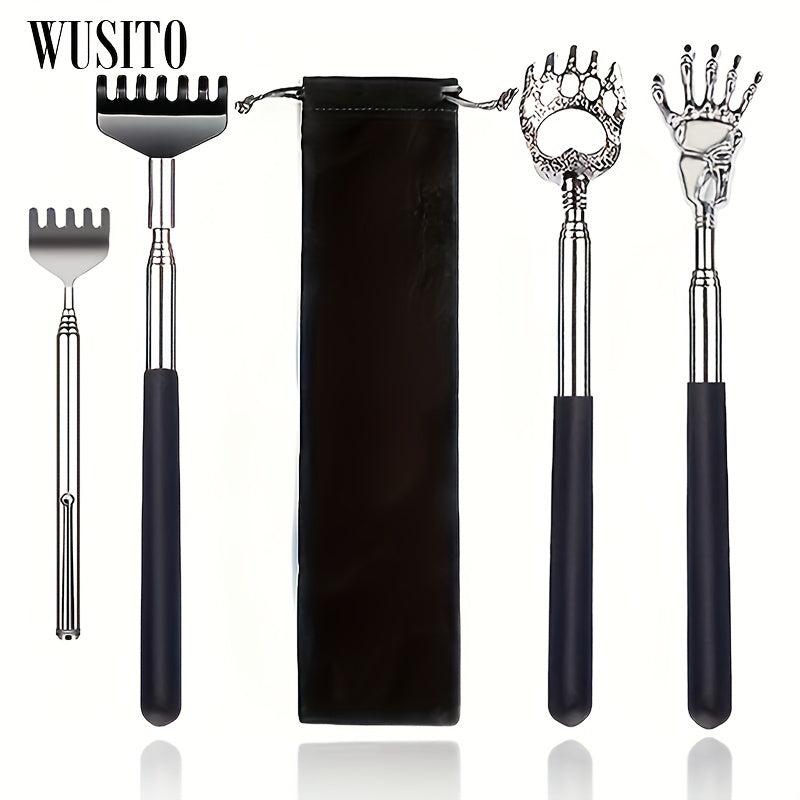 WUSITO Back Scratcher 4 Styles Stainless Steel Telescoping Massage Tool Gift Bag
