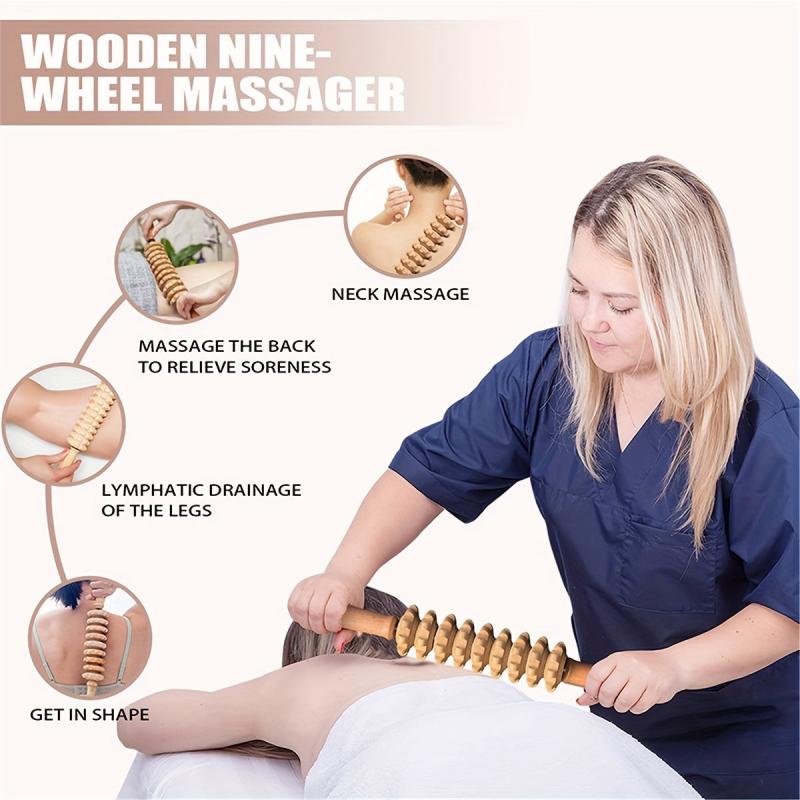 Wood Massager Straight Nine Wheels For Muscle Relaxation