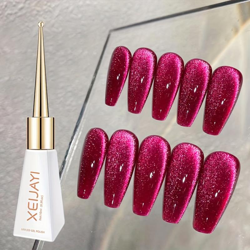 Ruby Red Glitter Magnetic Gel Nail Polish Cat Eye Finish