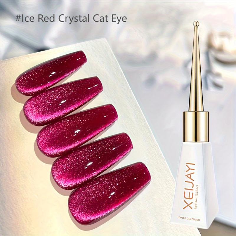 Ruby Red Glitter Magnetic Gel Nail Polish Cat Eye Finish
