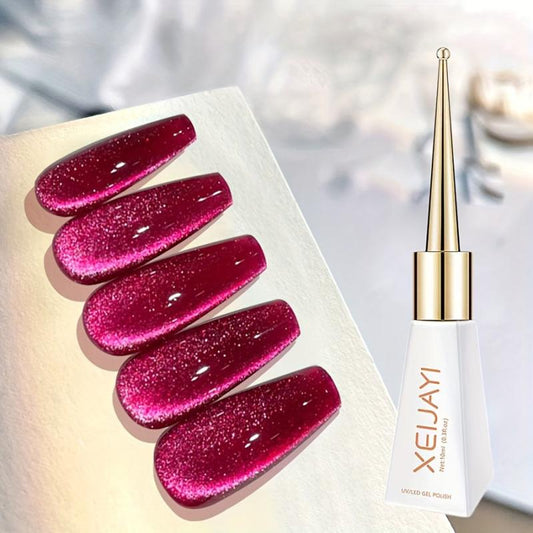 Ruby Red Glitter Magnetic Gel Nail Polish Cat Eye Finish