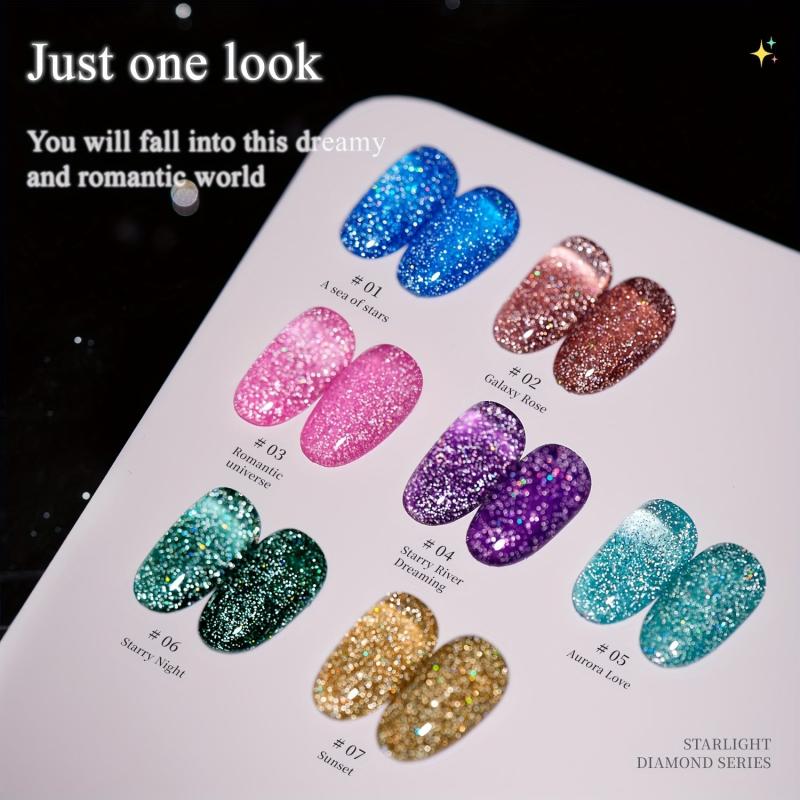Sparkling Holographic Gel Nail Polish 10ml Reflective Diamond Shine Soak Off UV