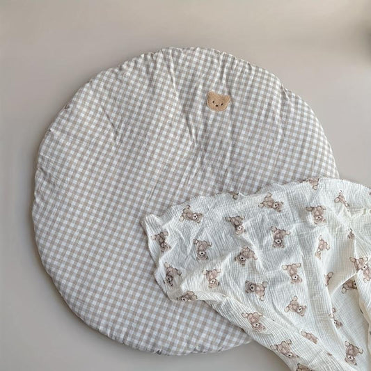 Cotton Bear Plaid Baby Round Mattress Floor Mat