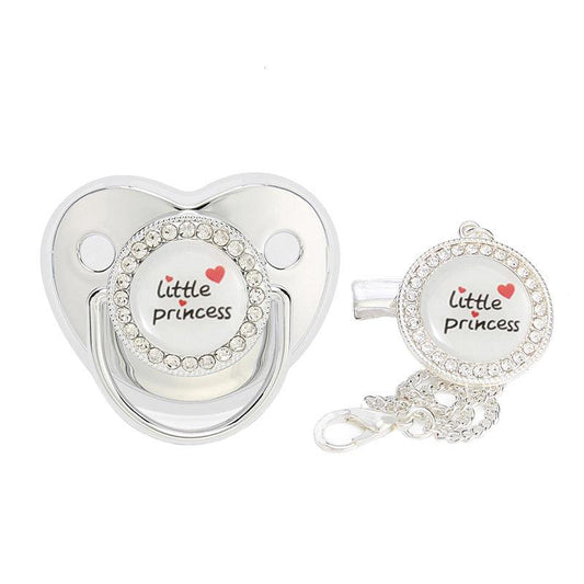 Diamond Heart Princess Baby Soother with Chain Clip