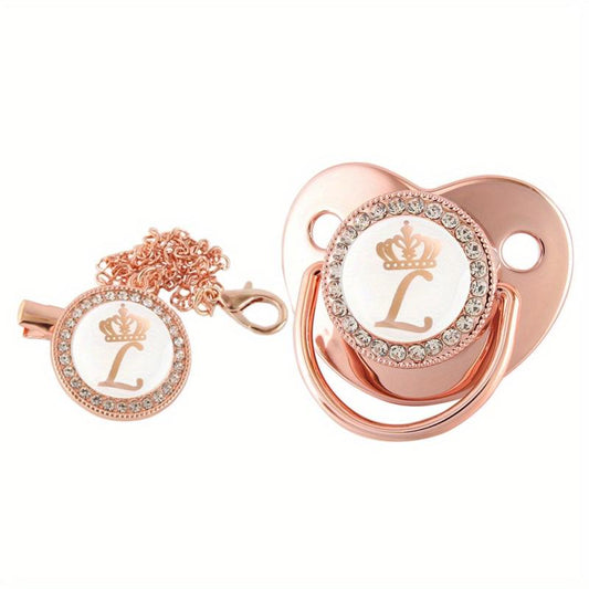Rose Golden Crown Pacifier with Chain Clip