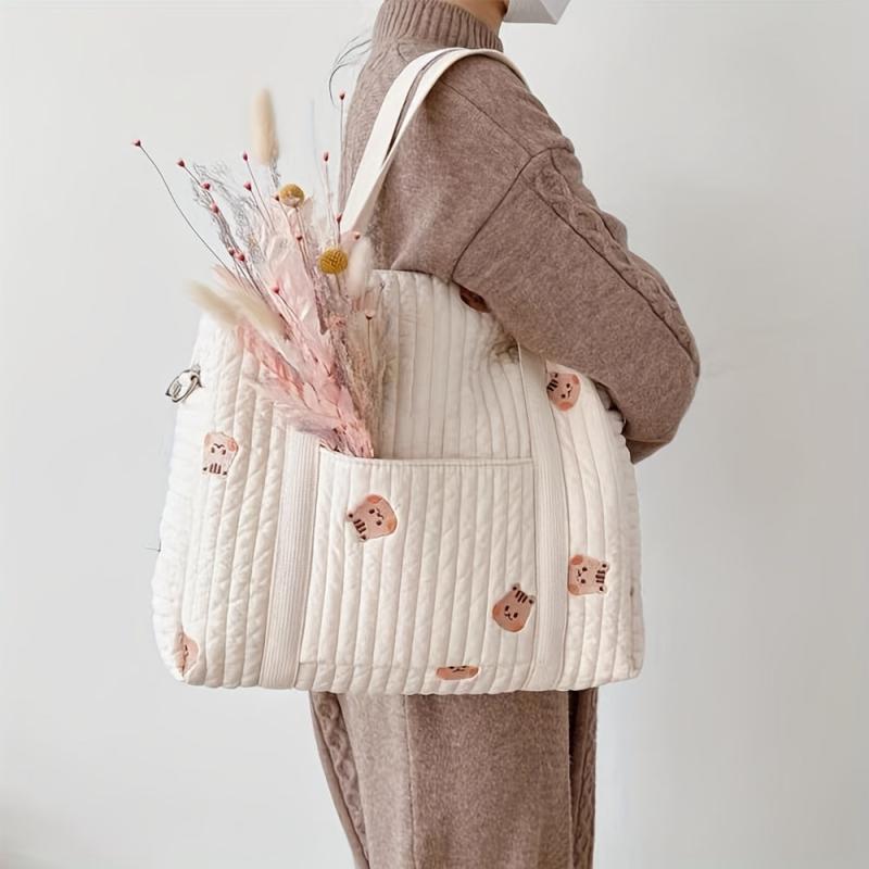 Embroidered Mommy Backpack with Large Capacity for Diaper Bottle
