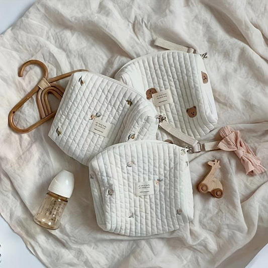 Embroidery Baby Diaper Bag Cotton Portable Zipper Nappy Caddy Organizer