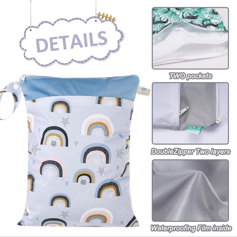 8 15 7 Inch Wet & Dry Bag Waterproof 2 Zip Pockets Swimsuit Cloth Diaper