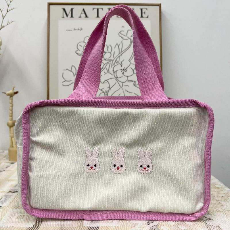 Embroidered Bento Bag with Bear & Rabbit