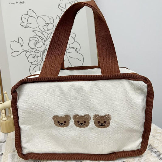Embroidered Bento Bag with Bear & Rabbit