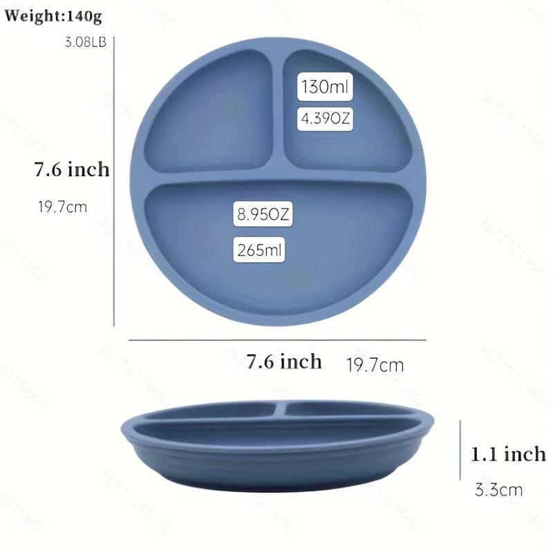 Silicone Divided Plate with Lid and Suction Cup - Microwave Safe