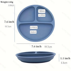 Silicone Divided Plate with Lid and Suction Cup - Microwave Safe
