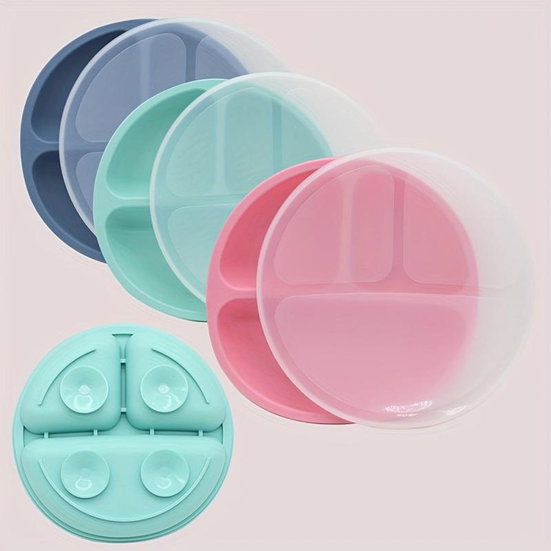 Silicone Divided Plate with Lid and Suction Cup - Microwave Safe