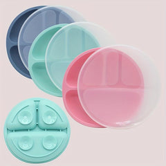 Silicone Divided Plate with Lid and Suction Cup - Microwave Safe