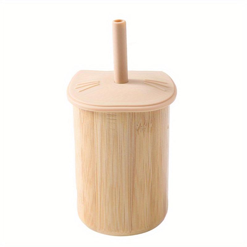 Cat Bamboo Cup with Silicone Lid for Baby Learning to Drink