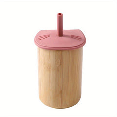 Cat Bamboo Cup with Silicone Lid for Baby Learning to Drink