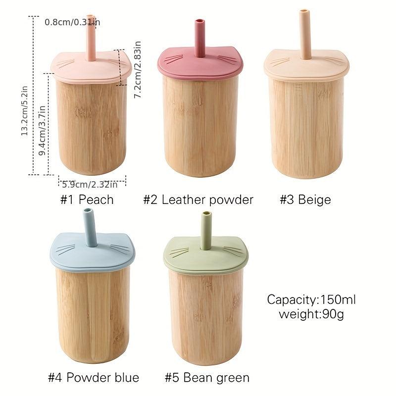 Cat Bamboo Cup with Silicone Lid for Baby Learning to Drink