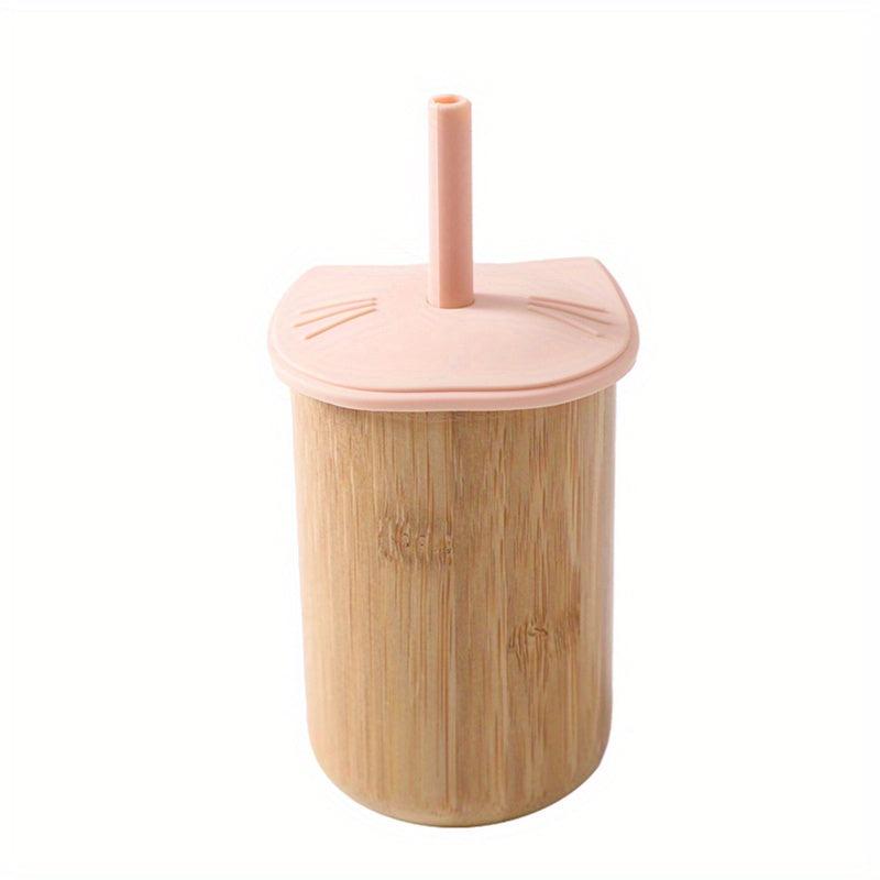 Cat Bamboo Cup with Silicone Lid for Baby Learning to Drink