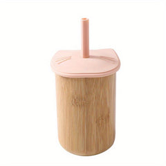 Cat Bamboo Cup with Silicone Lid for Baby Learning to Drink