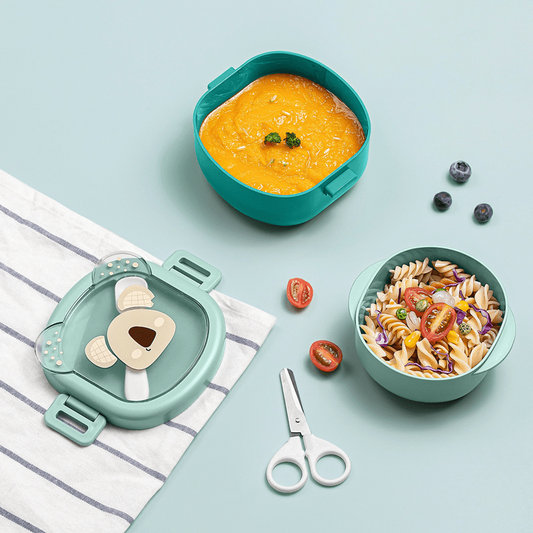 Baby Portable Complementary Food Bowl Set Lunch Box Scissors Spoon Set